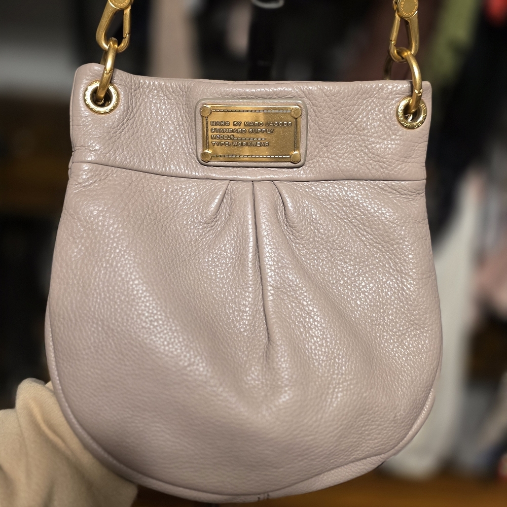 Marc Jacobs Taupe Leather Shoulder Bag with Gold Accents